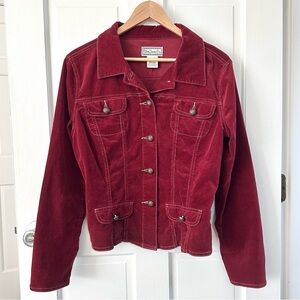 Vintage 90s Bleu Jeans Co Maroon Red Corduroy Military Band Jacket Fitted Size S
